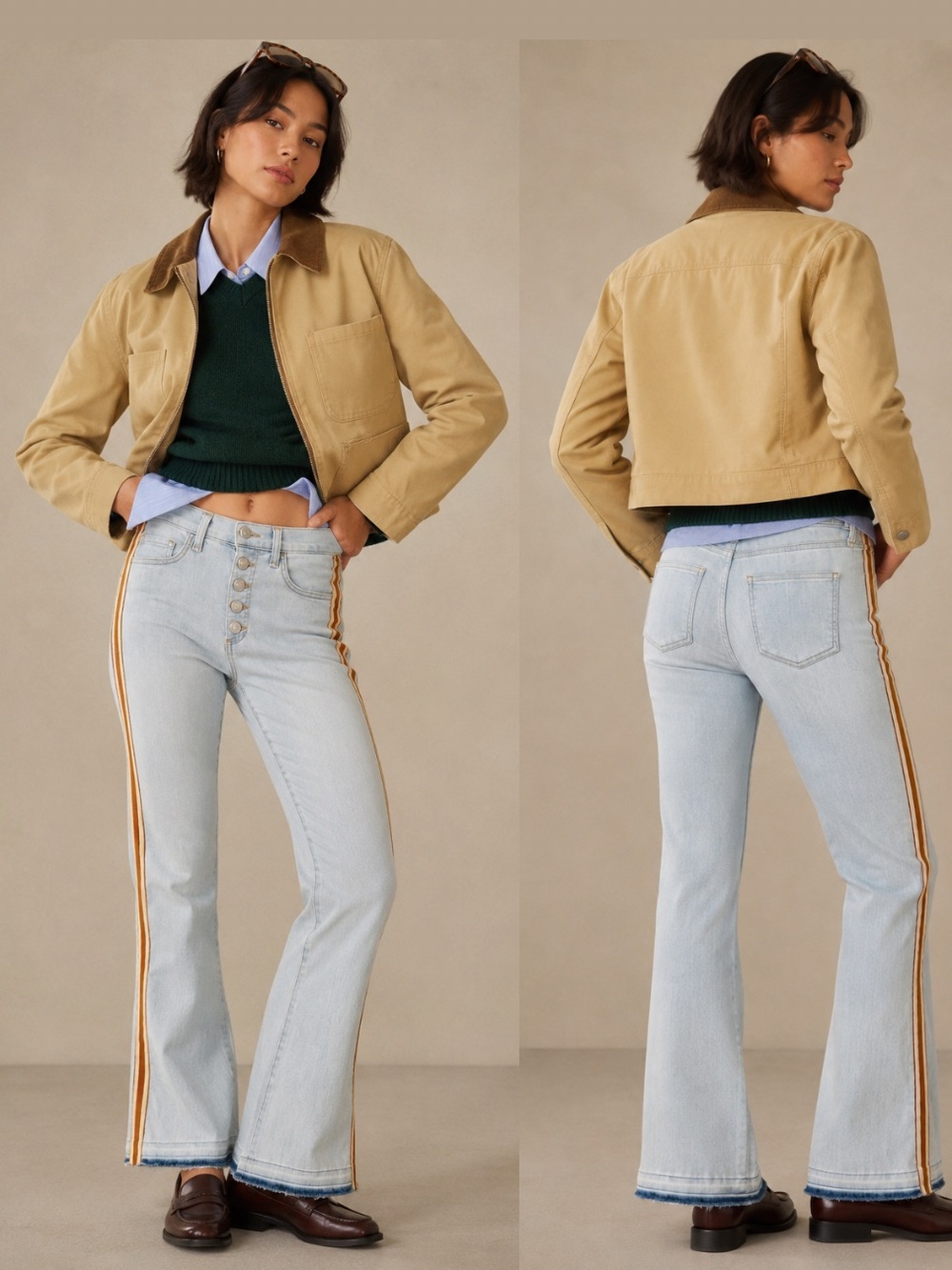 Veronica Beard Carolyn Baby Boot Jeans 26 Side Stripe Button Fly Campus School